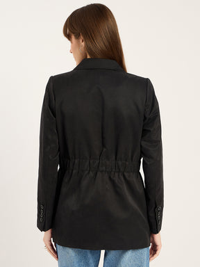 Black Cinched Waist Cityscape Blazer