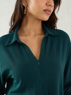 Forest Green Pleat Detail Top