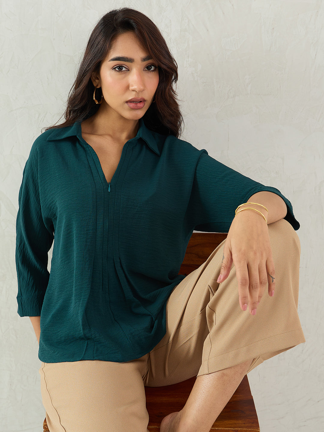 Forest Green Pleat Detail Top