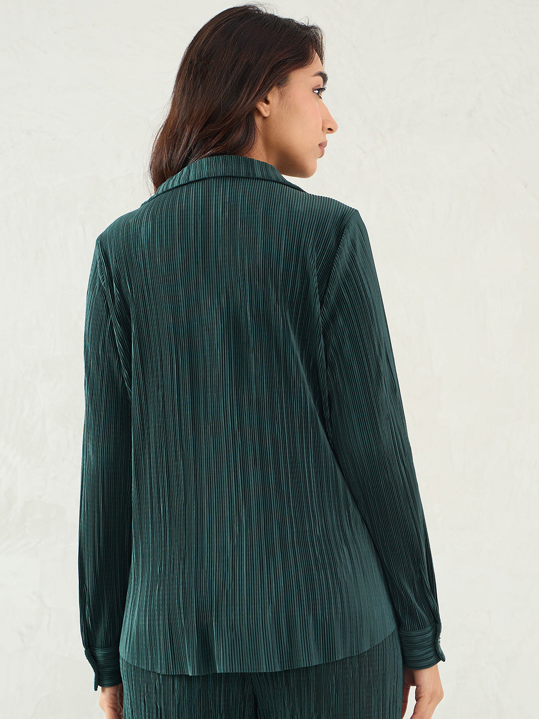 Green Pleated Button Down Shirt