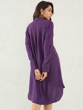 Purple Button Down Shirt Midi Dress