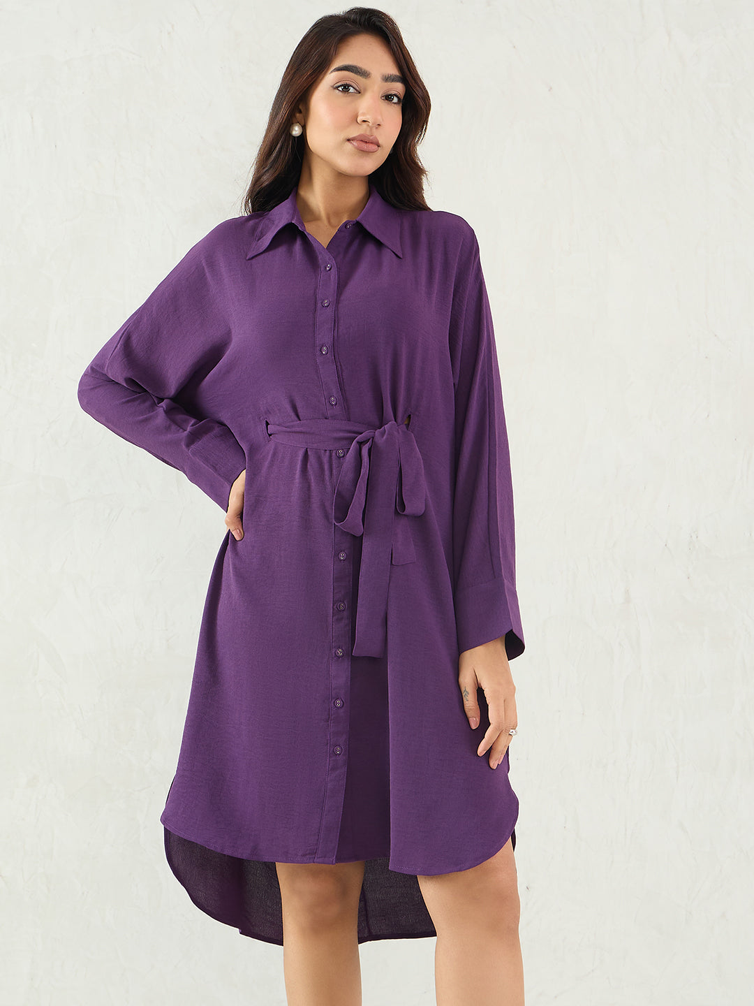 Purple Button Down Shirt Midi Dress