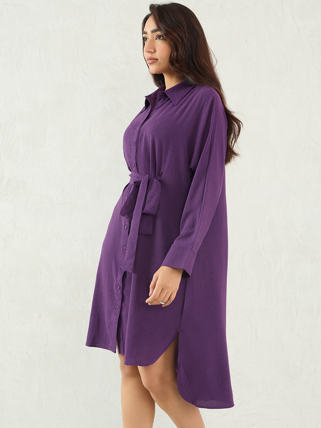 Purple Button Down Shirt Midi Dress