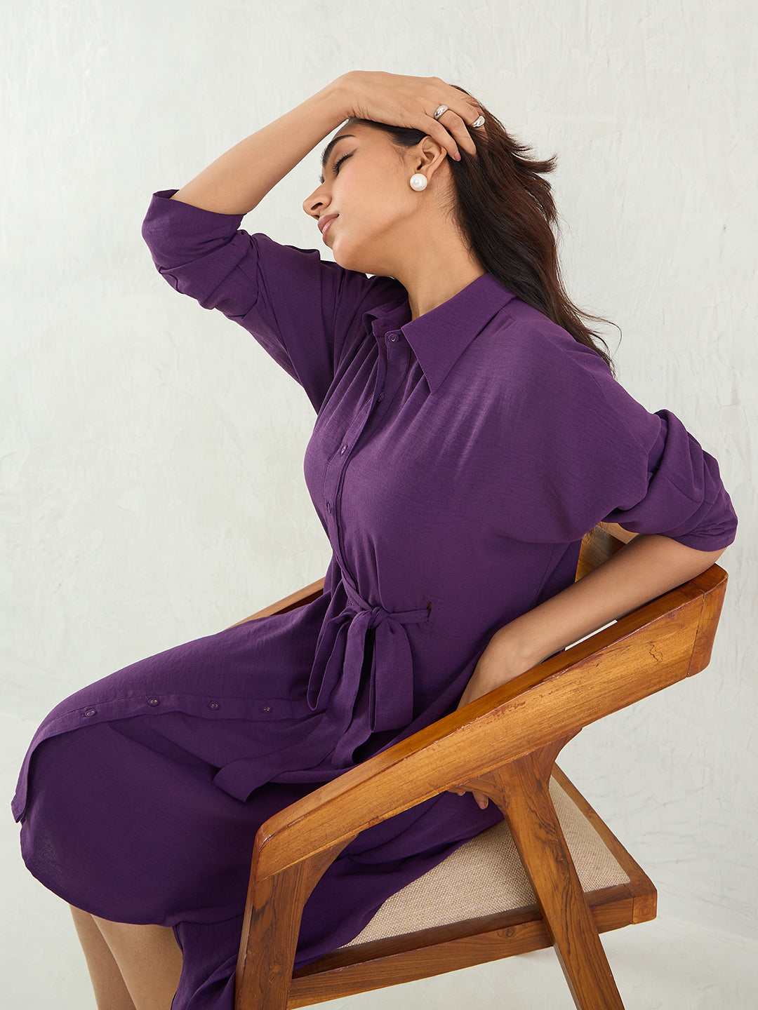 Purple Button Down Shirt Midi Dress