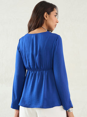 Royal Blue Front Twist Detail Satin Top