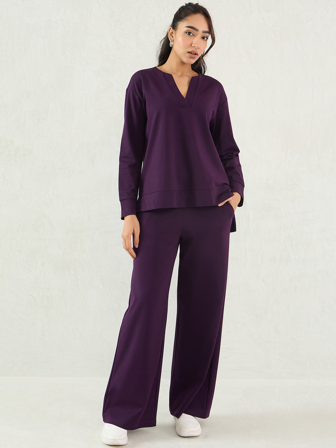 Deep Purple V-Neck Travel Co-Ord Set