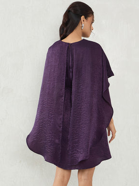 Deep Purple Satin Cape Sleeve Mini Dress