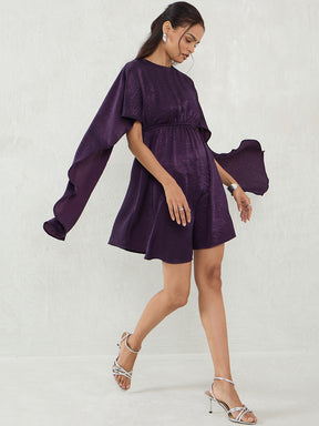 Deep Purple Satin Cape Sleeve Mini Dress