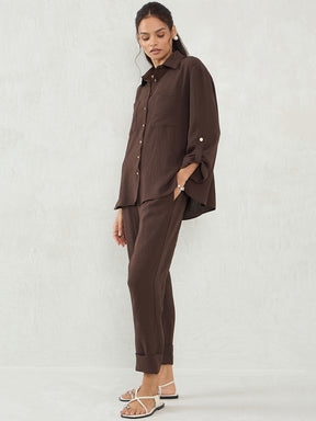 Coffee Brown Dual Pocket Shirt Co-Ord Set