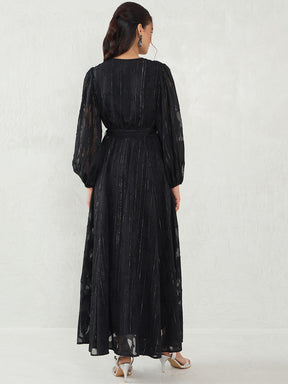 Black Jacquard Lurex Wrap Maxi Dress