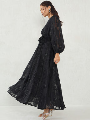 Black Jacquard Lurex Wrap Maxi Dress