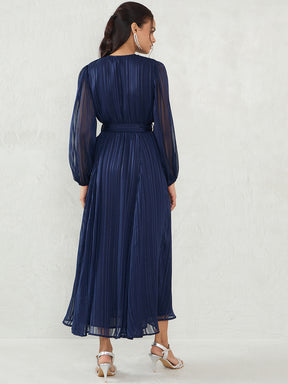 Navy Lurex Wrap Maxi Dress