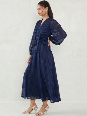 Navy Lurex Wrap Maxi Dress