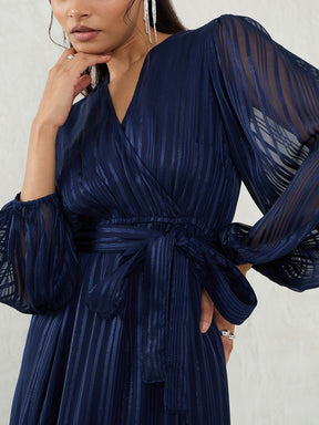 Navy Lurex Wrap Maxi Dress