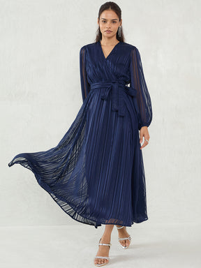 Navy Lurex Wrap Maxi Dress