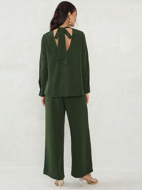 Olive Back Tie-Up Satin Co-Ord Set