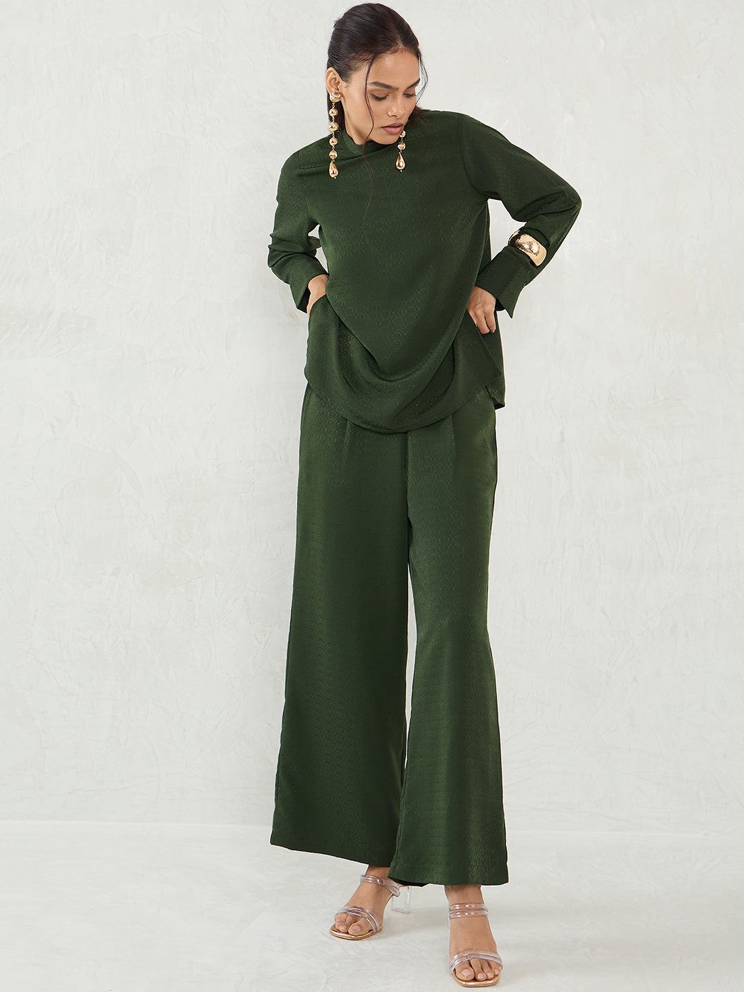 Olive Back Tie-Up Satin Co-Ord Set