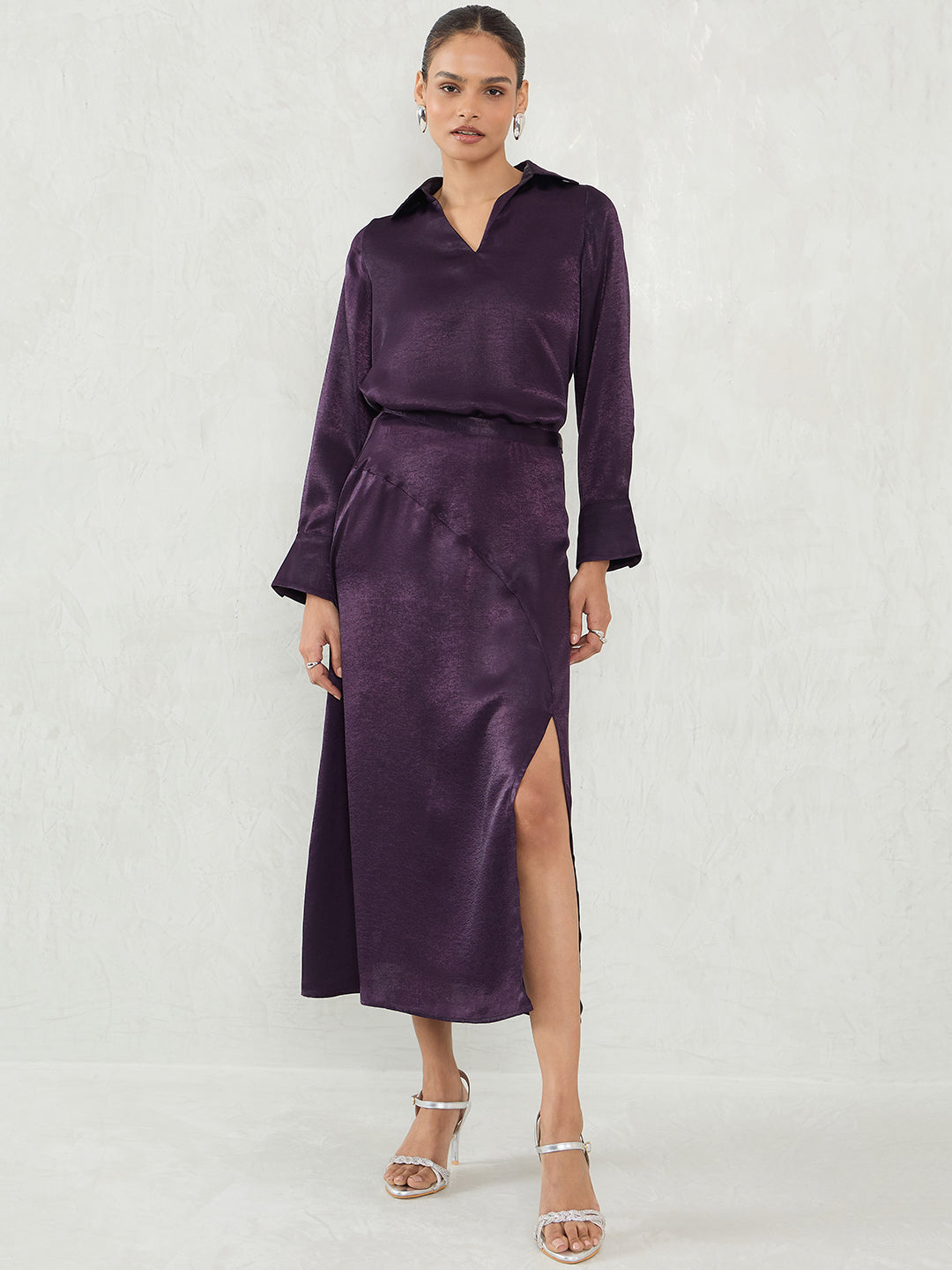 Deep Purple Satin Skirt Co-Ord Set