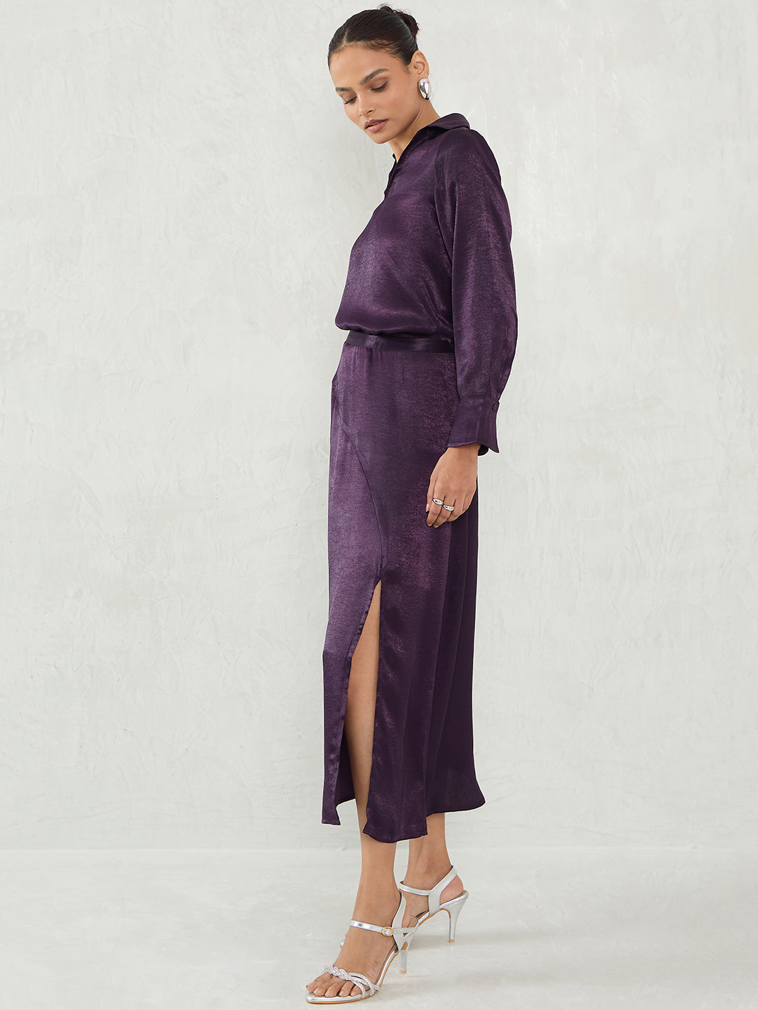 Deep Purple Satin Skirt Co-Ord Set