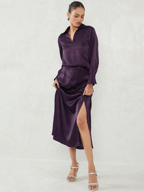 Deep Purple Satin Skirt Co-Ord Set