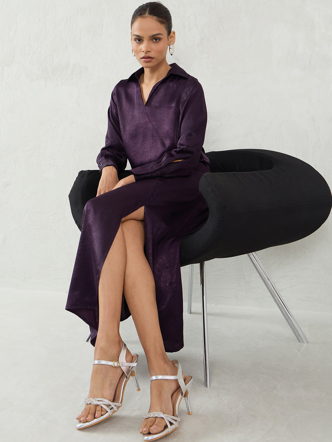 Deep Purple Satin Skirt Co-Ord Set