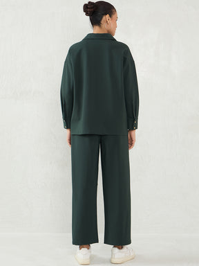 Bottle Green Travel Top With Straight Pant Co-Ord Set