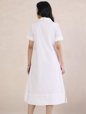 White Poplin Button Down Midi Dress