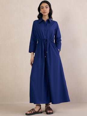 Cobalt Blue Poplin Button Down Maxi Dress