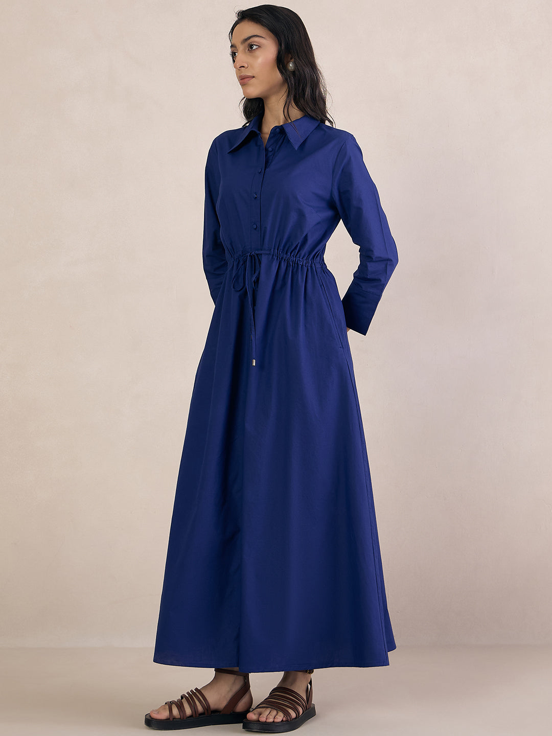 Cobalt Blue Poplin Button Down Maxi Dress