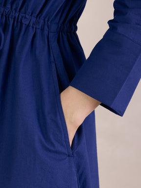 Cobalt Blue Poplin Button Down Maxi Dress