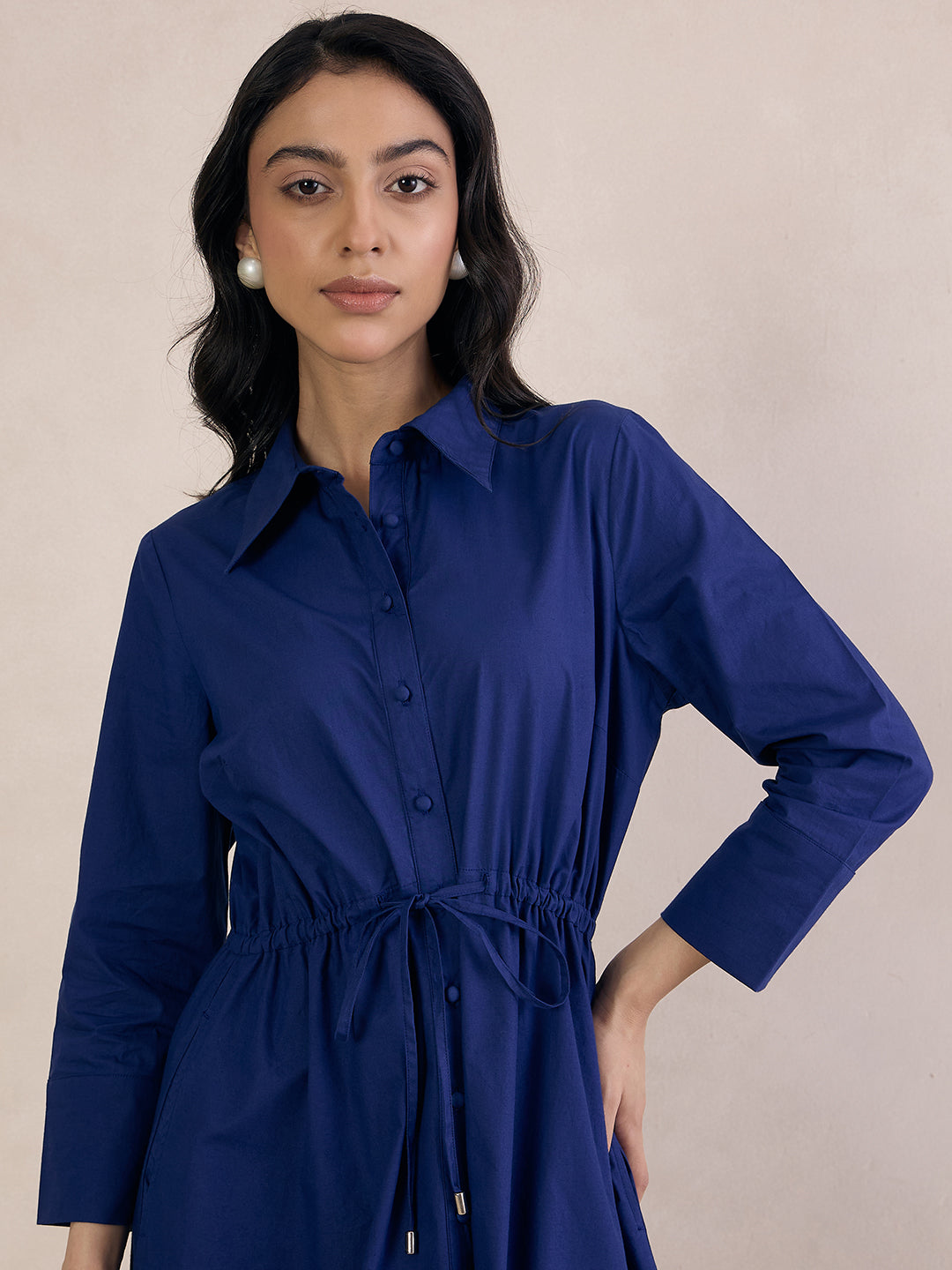 Cobalt Blue Poplin Button Down Maxi Dress