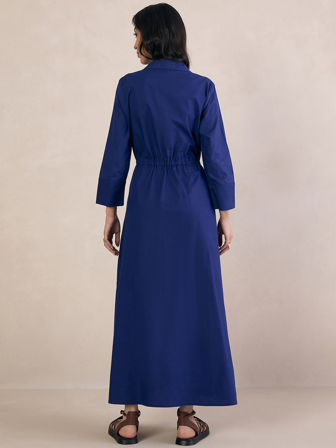 Cobalt Blue Poplin Button Down Maxi Dress