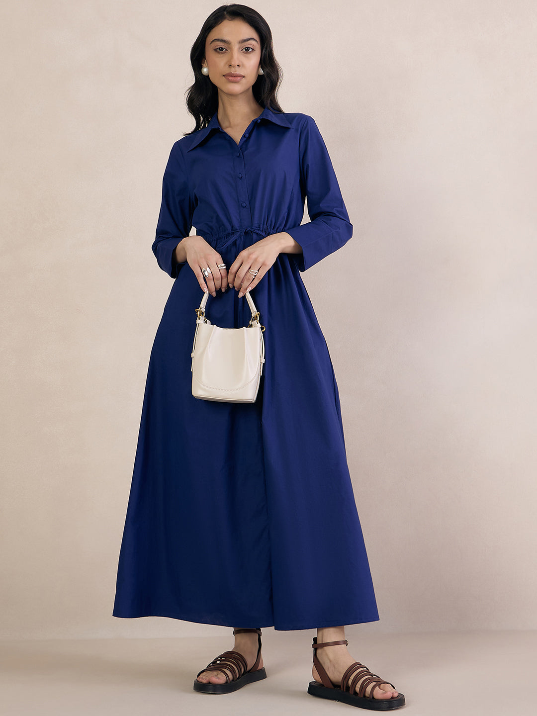 Cobalt Blue Poplin Button Down Maxi Dress