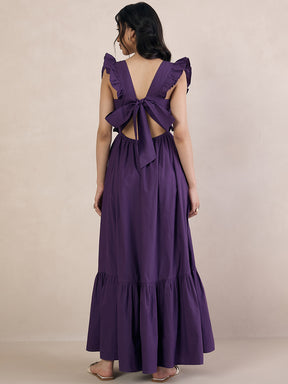 Purple Poplin Back Tie-Up Maxi Dress