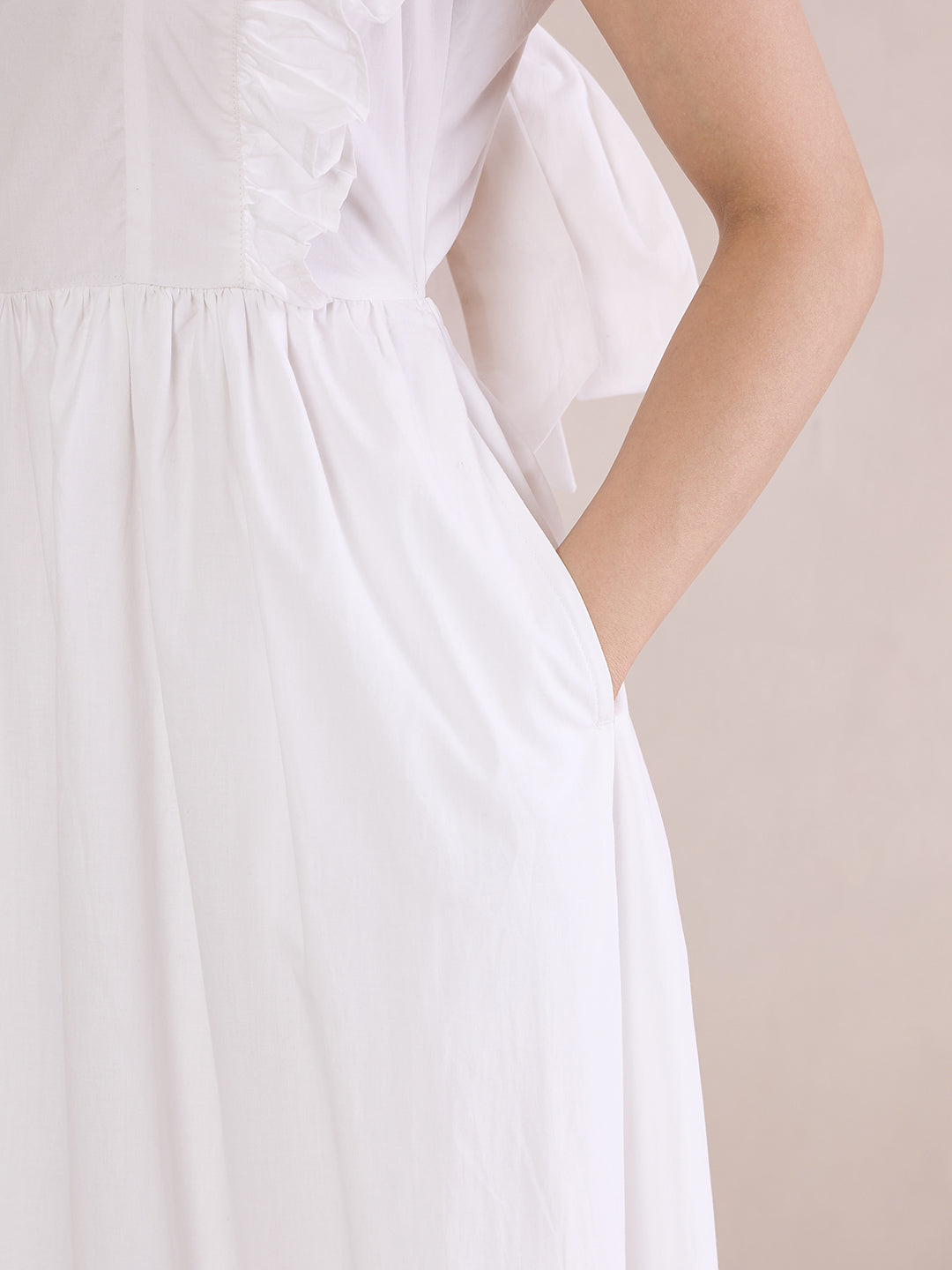 White Poplin Back Tie-Up Maxi Dress