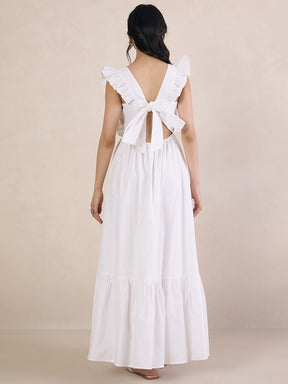 White Poplin Back Tie-Up Maxi Dress