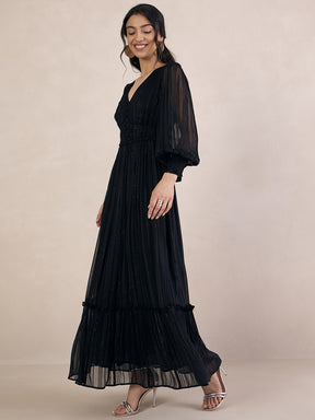 Black Lurex Tiered Maxi Dress