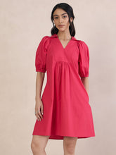 Pink Poplin V-Neck Mini Dress