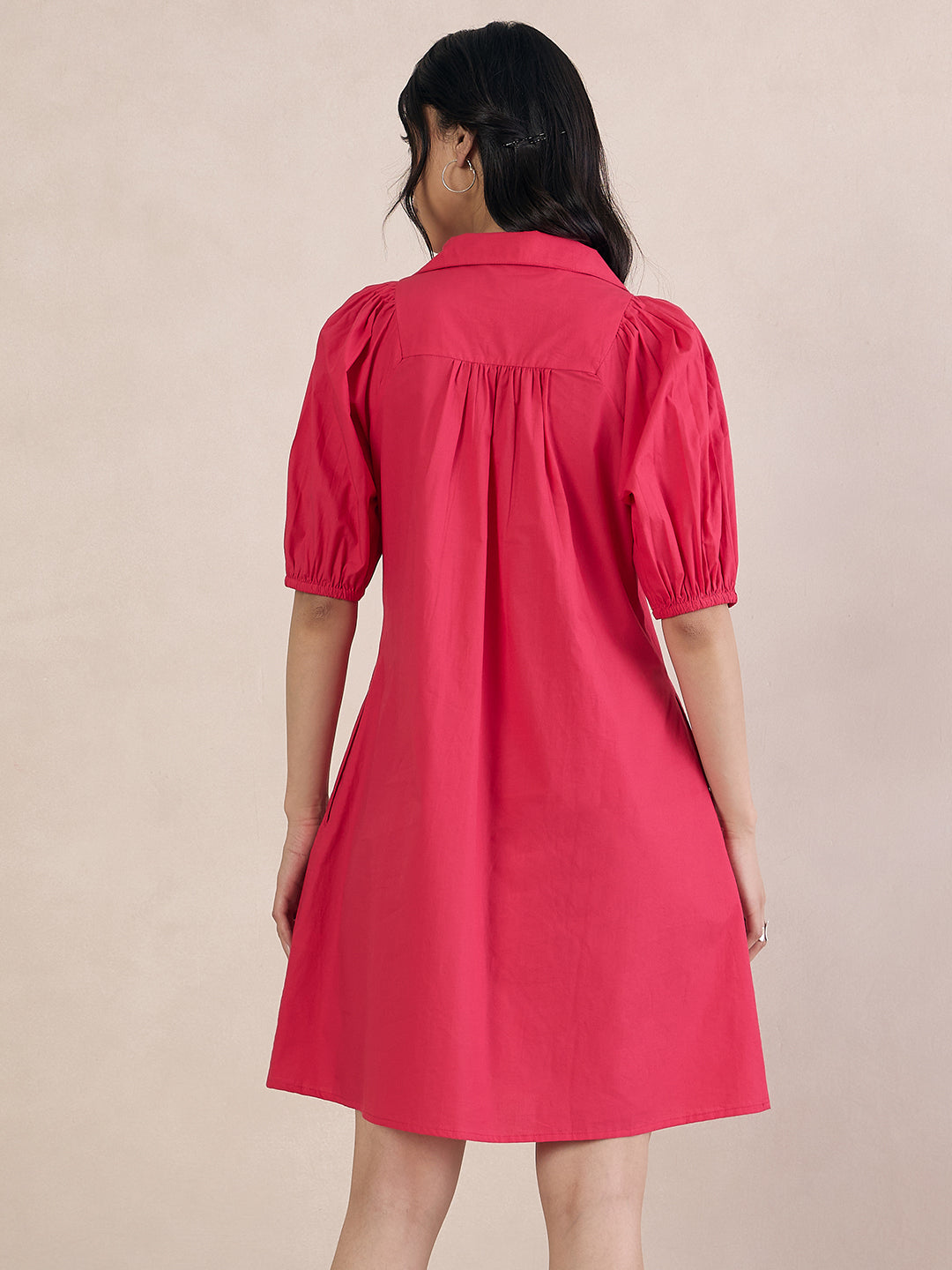 Pink Poplin V-Neck Mini Dress