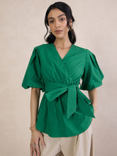 Green Poplin Wrap Top