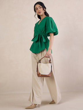 Green Poplin Wrap Top