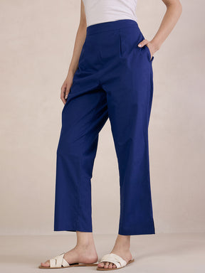 Cobalt Blue Poplin Straight Fit Pant