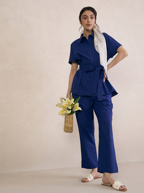 Cobalt Blue Poplin Straight Fit Pant