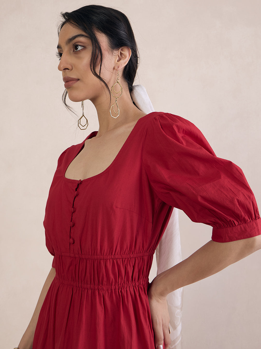 Red Poplin Smocked Maxi Dress