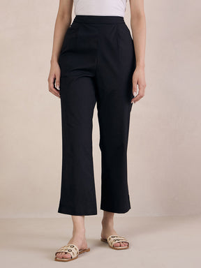 Black Poplin Straight Fit Pant