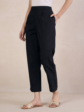 Black Poplin Straight Fit Pant