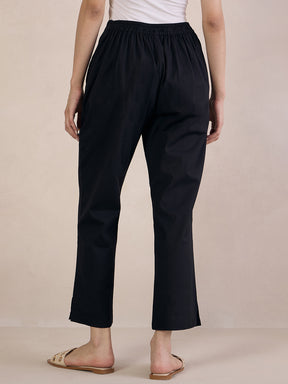 Black Poplin Straight Fit Pant