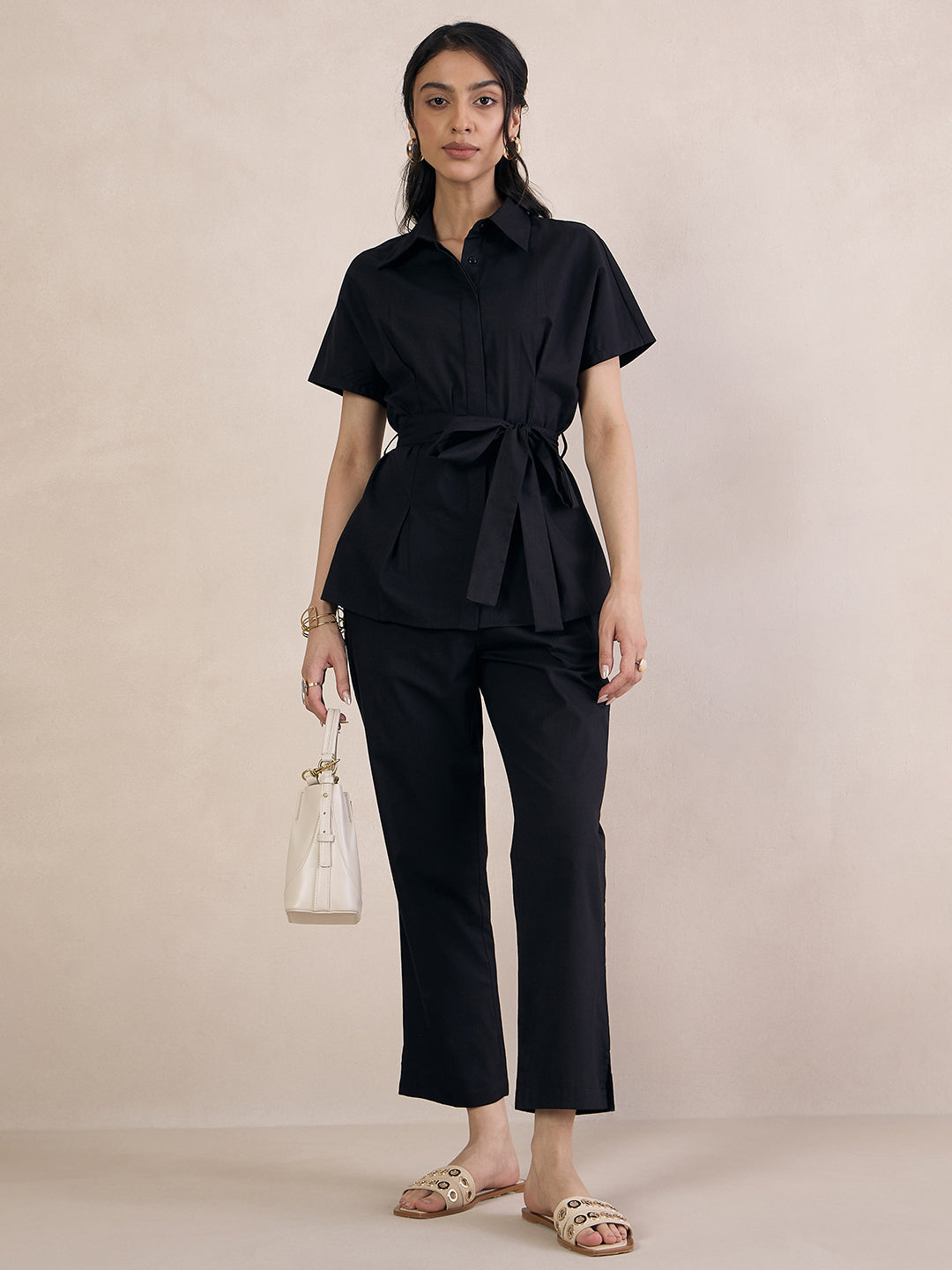 Black Poplin Straight Fit Pant