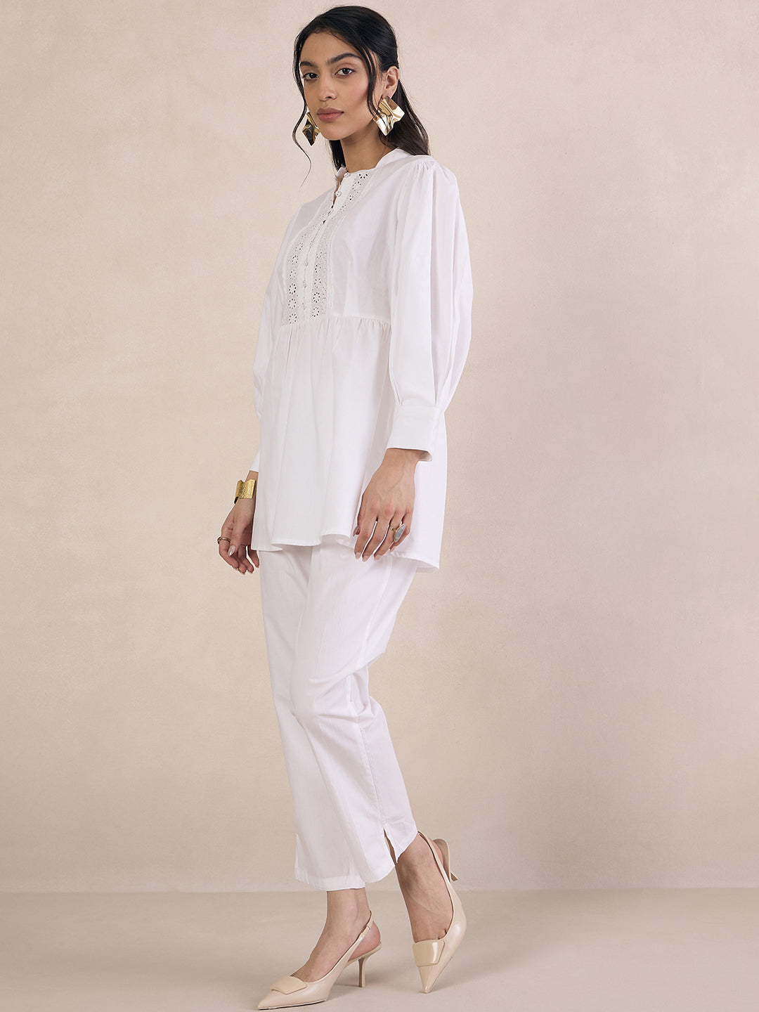 White Cotton Poplin Lace Detail Top