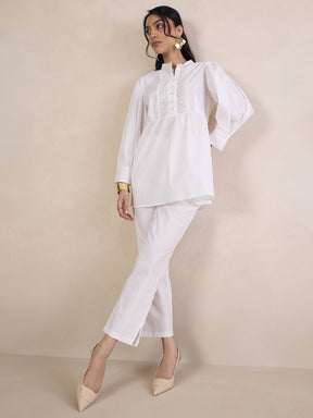 White Cotton Poplin Straight Fit Pant